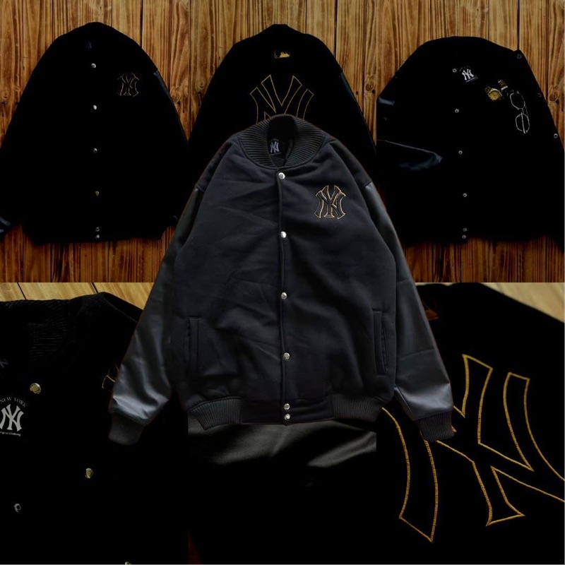 VARCITY JACKET MLB NEW YORK BACK LOGO NY GOLD BLACK