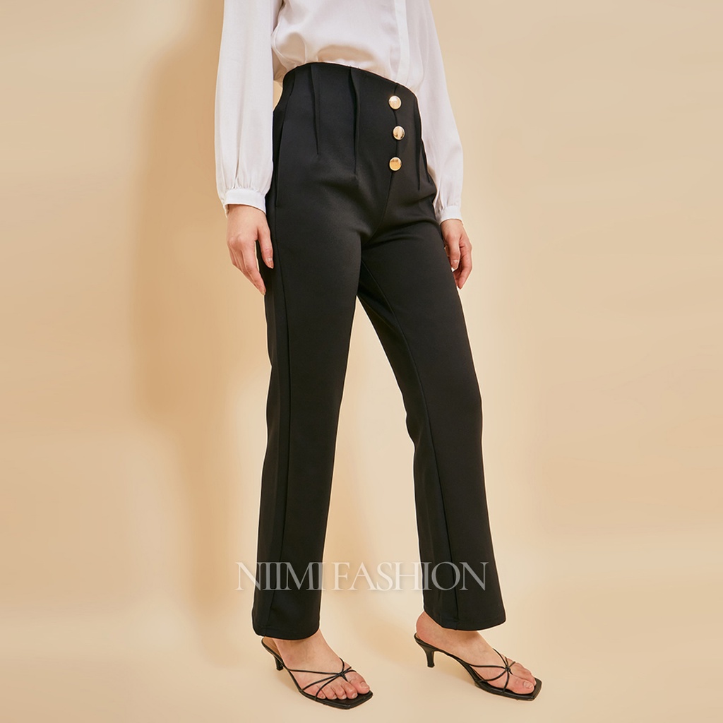 NIMI - Chloe Highwaist Pants Celana Cutbray Scuba Highwaist Casual Cutbray Office Pants