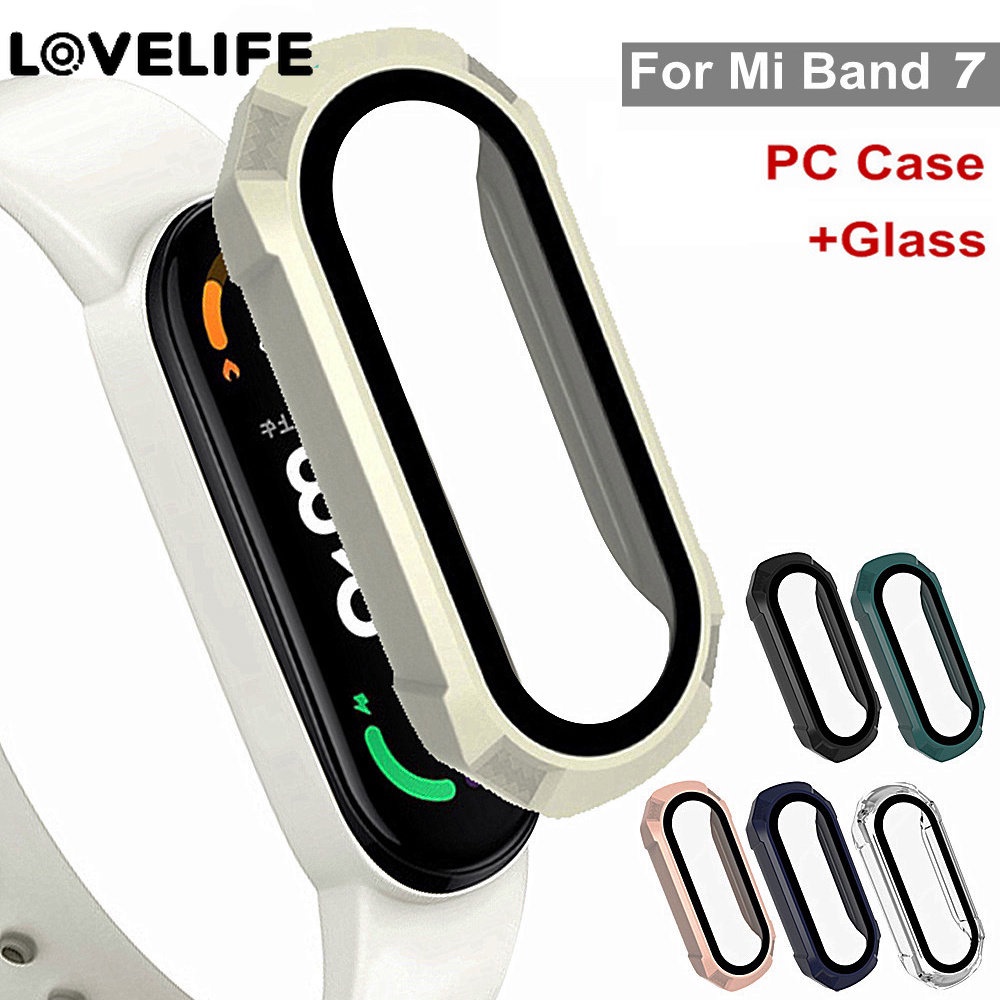 1pc Case PC + Tempered Glass Pelindung Layar Full Cover Xiaomi Mi Band 7 / 7NFC