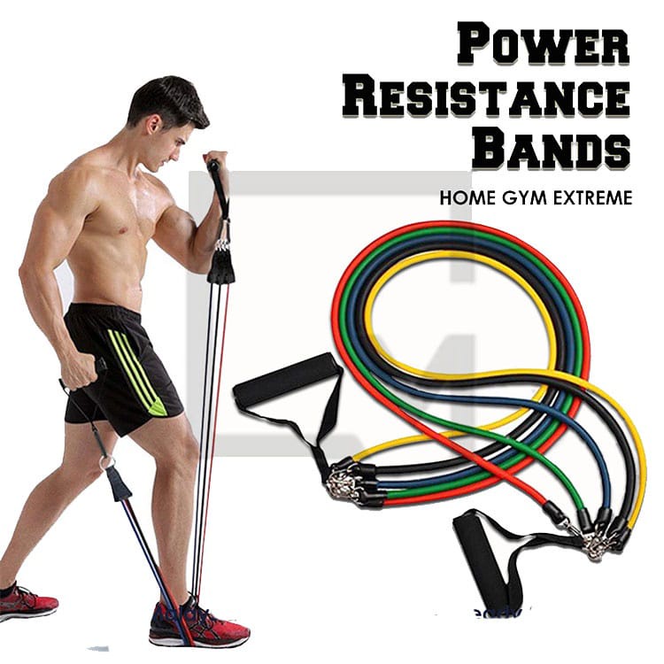 TERMURAH JS-7 Resistance Bands 11 in 1 Set Tali Pembantu Resistance Tube Elastic Fitness Gym Resistance Bands 11 in 1 BISA COD HOME COLECTION