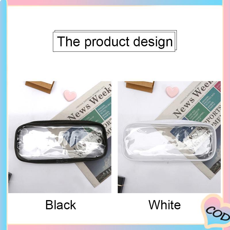 COD❤️Decompression Primary Middle School Students Competition Rotating Pen Can Write Student Rotating PenTransparent PVC Student Stationery Zipper Pen Bag Travel Portable Toiletry Makeup Storage Bag-A.one