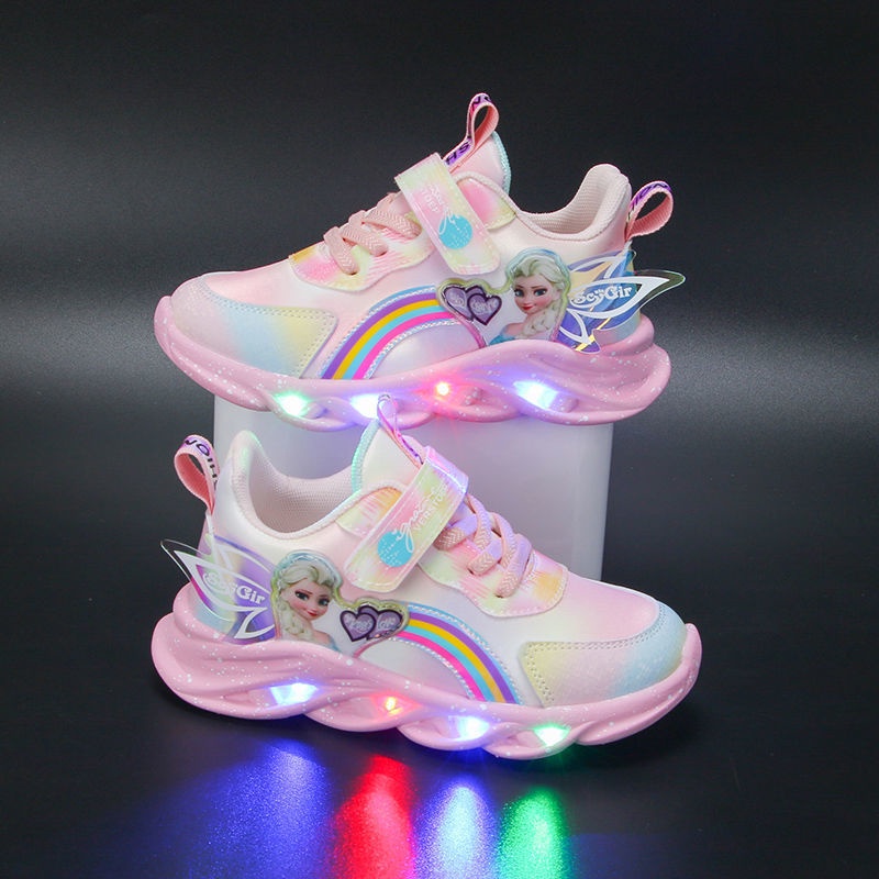 PROMO 10.10 HappyOliver PRINCESS FROZEN Sepatu Sneakers Anak Laki / Perempuan LED Menyala Import sekolah