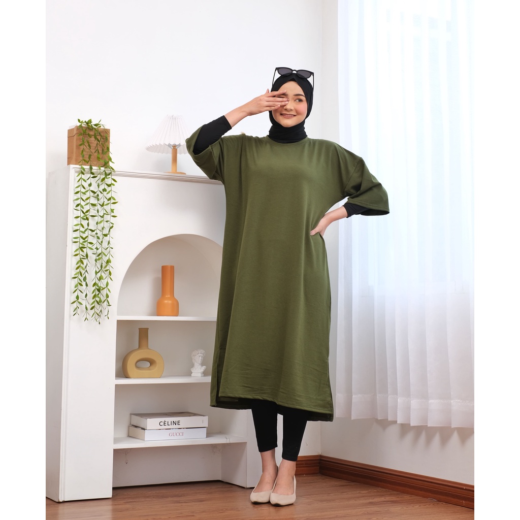 MIDI DRESS BASIC Tee OVERSIZE KAOS Jumbo Long tunik TSHIRT DRESS POLOS