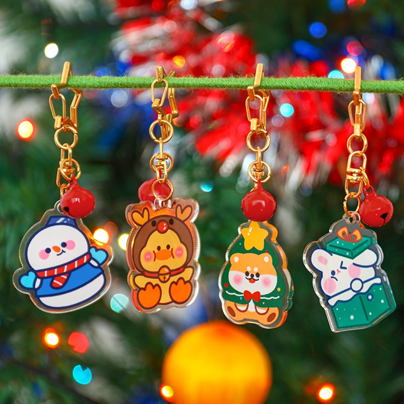 Christmas Snowman Rabbit Duck Elk Bell Keychain / Cartoon Cute Acrylic Keychain Decorative Pendant For Car Keyring, Bags / Xmas Decoration Accessories