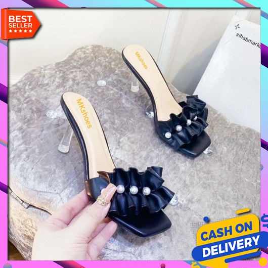 Sendal Heels Wanita Kekinian Terbaru 2021 Murah  Sandal Hils Hig Hak Kaca Heels Mutiara Veli