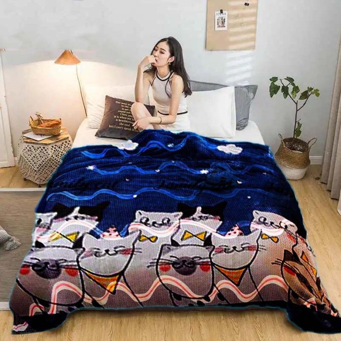Selimut Dewasa Selimut bulu dewasa motif kembang bunga cantik halus dan lembut impor - KUCINGPUTIH(T