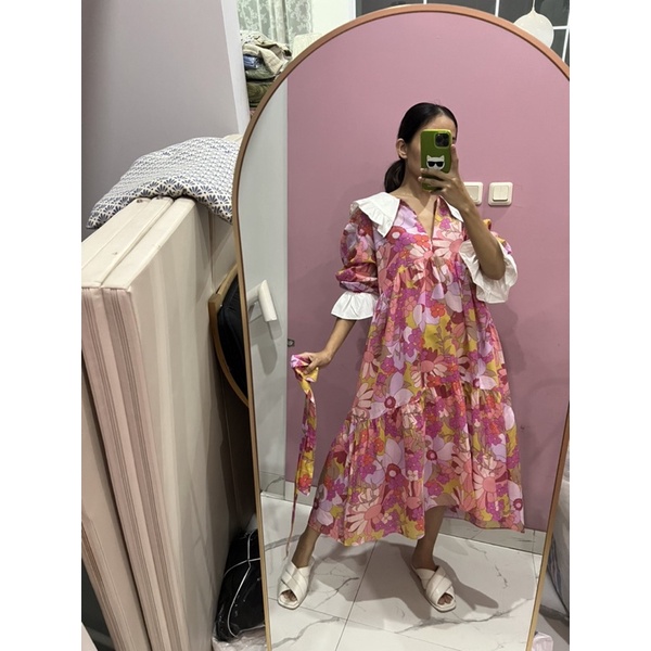 Manyways Flower lime pink dress ( long / midi) ( PAKAI PURING)