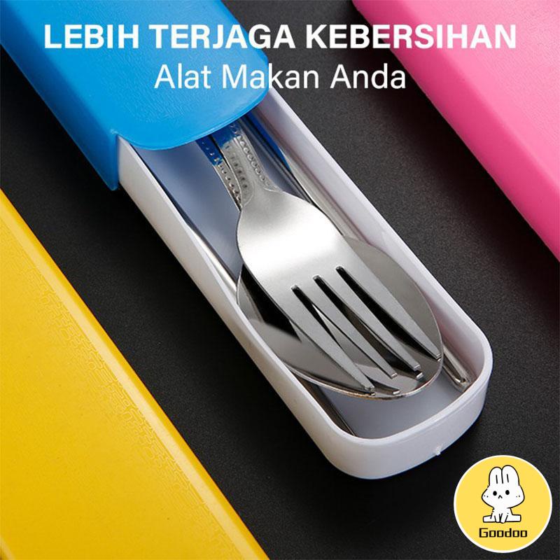 4PCS/ set Alat Makan Travel Korea Sumpit Portable Sendok Garpu Sumpit Stainless Steel 410 Include Kotak -Doo