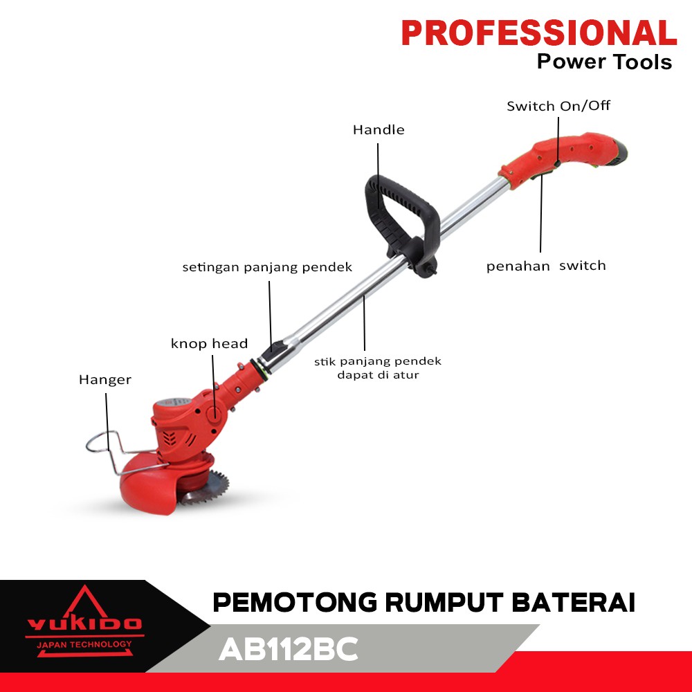 2 BATERAI Mesin potong rumput batrai Mesin pemotong rumput Mesin potong rumput listrik Pemotong Rumput alat potong rumput  Baterai Lithium Grass Trimmer YUKIDO 12V