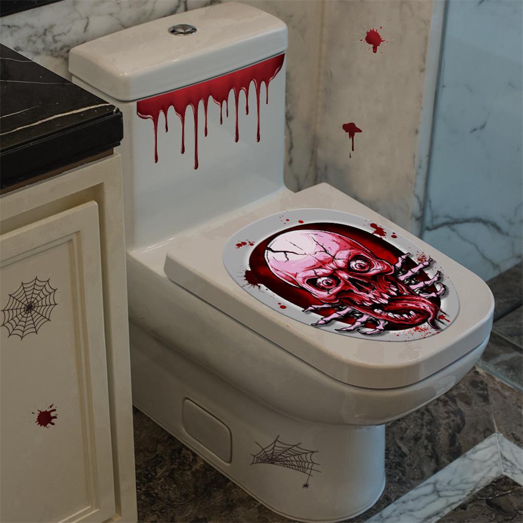 2pcs Stiker Cover Dudukan Toilet DIY Tema Halloween Untuk Dekorasi Rumah / Kamar Mandi (house2020)