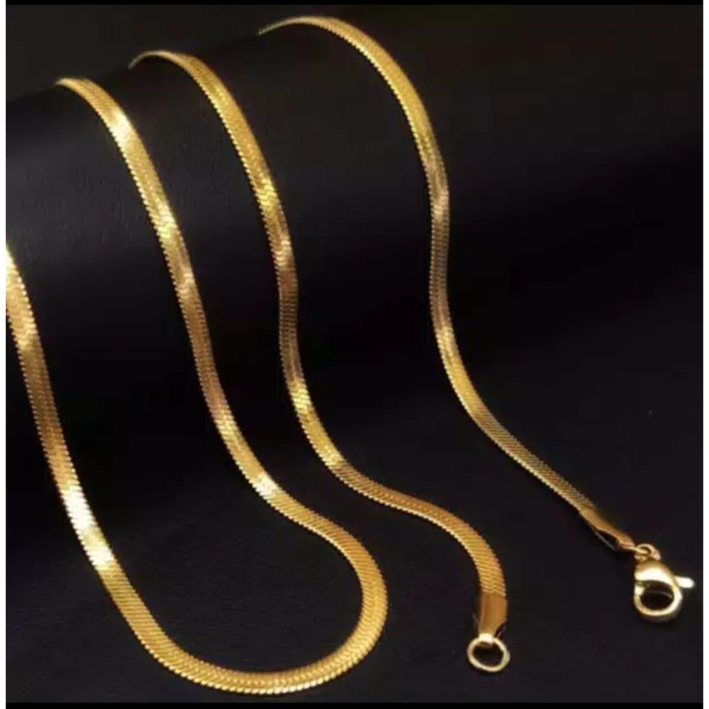 Kalung Titanium  brended Pria model bening  Belut Gepeng Berlapis Emas / Kalung Rantai Belut Pipih W