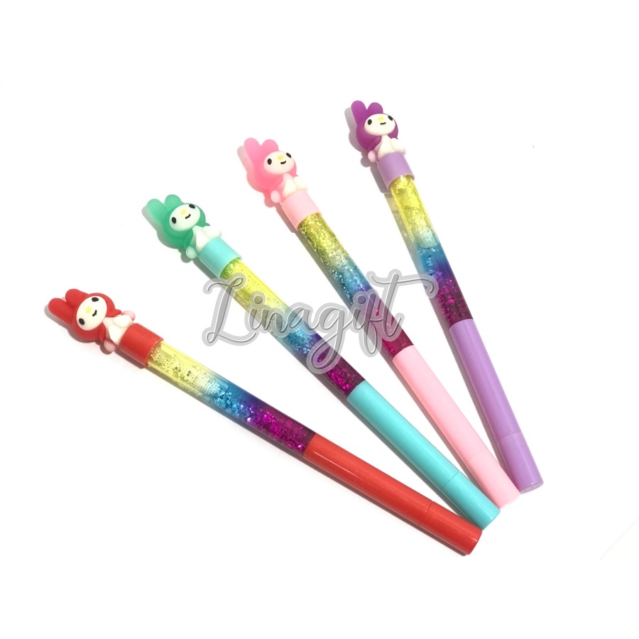 ( Ecer 1 Pc ) PEN GEL GLITTER AIR - PENA KARAKTER ANAK / PULPEN WAND SOUVENIR GLITER - UNICORN FLAMINGO TAYO LOL SQUIN SEQUIN