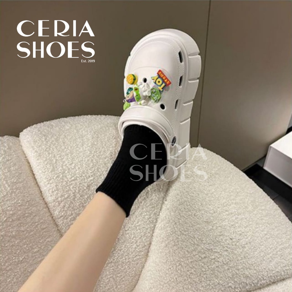 EVA Sandal Slop Clog Wanita 3D Toy Story Jibbitz Bangkok Import Spons Rubber Tebal Tinggi Karet Ringan Super Empuk Anti Slip Wedges Slides include Summer Sandals