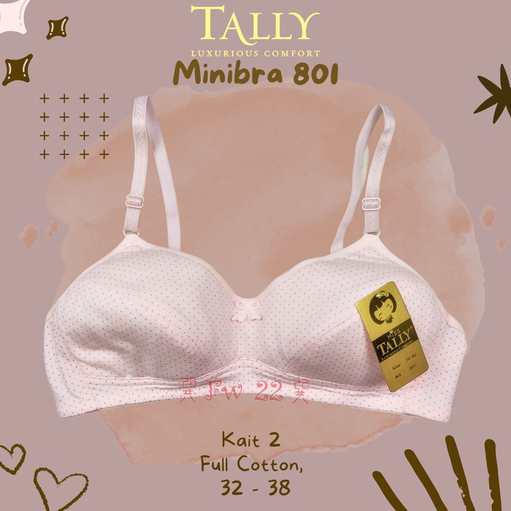 Miniset | Mini Bra Tally 801 Tanpa Kawat dengan Bahan Katun Berkait 2 untuk Remaja Awal