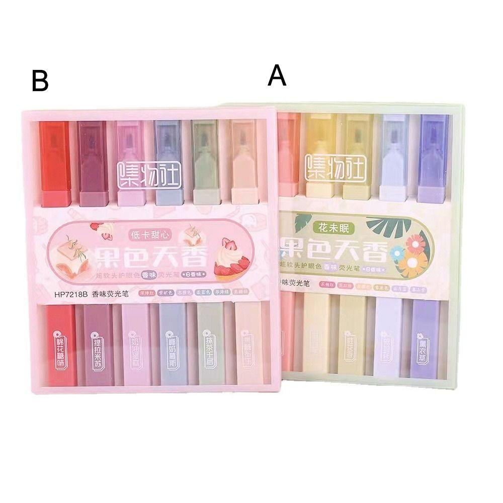 Nanas 6PCS /Set Stabilo Pen Set Good-looking Permen Warna Rasa Buah Graffiti Alat Tulis Color Pen