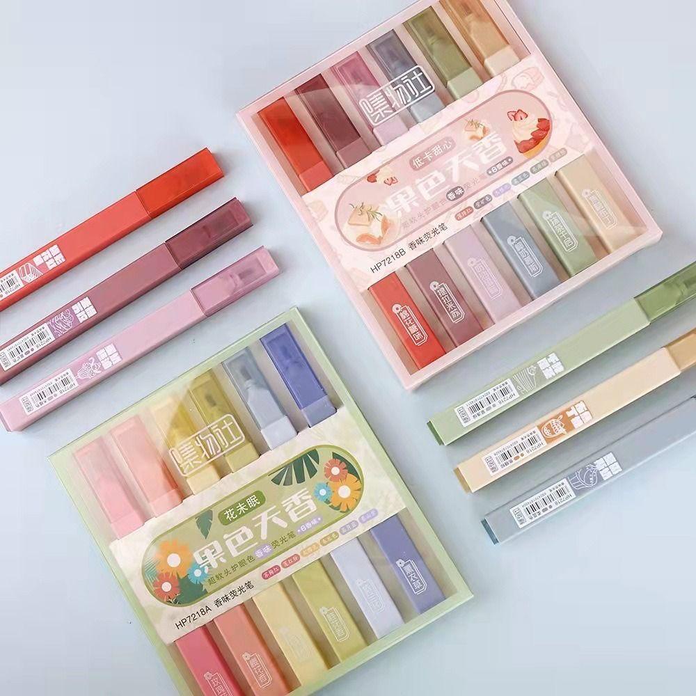 Preva 6PCS/Set Stabilo Pena Set Perlengkapan Kantor Sekolah Kreatif Alat Tulis Menggambar Graffiti Rasa Buah Pena Warna