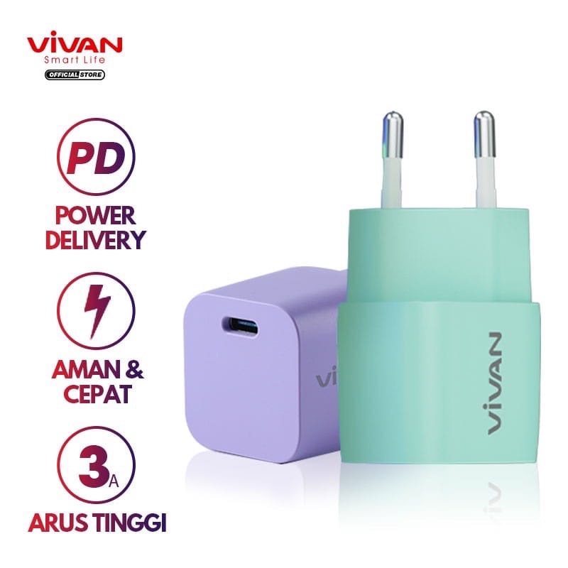 A_   VIVAN Adaptor Charger Power Nano 20 Batok Fast Charging 20W 3A Type-C (PD) Multi Protection