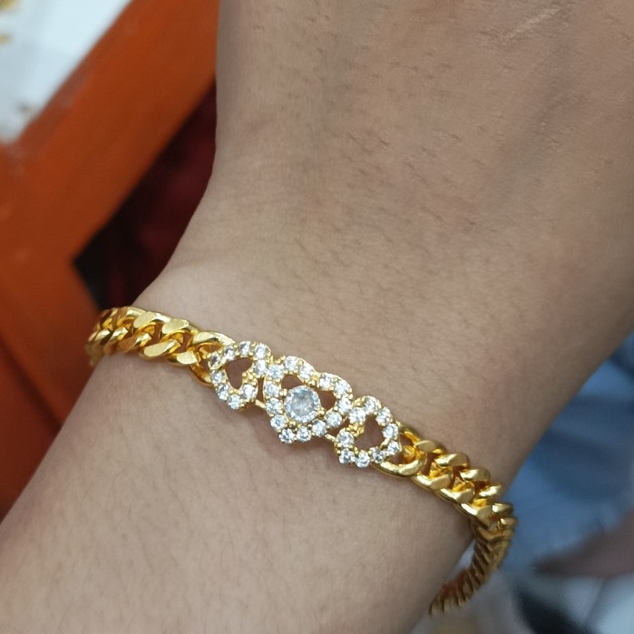 Gelang Tangan Rantai Tembaga Tebal Warna Emass Hias Batu Zircon Gaya Hip Hop Untuk Wanita