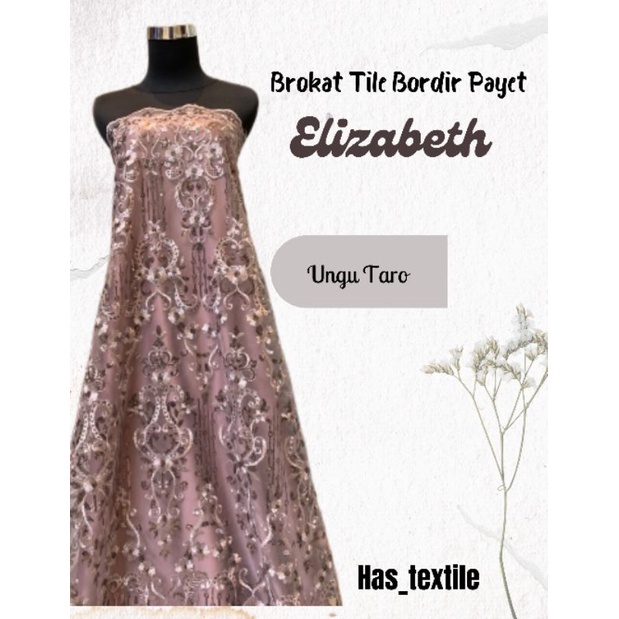 Bahan Kain Kebaya Brokat Bordir Tile Payet Elizabeth Warna Ungu Taro