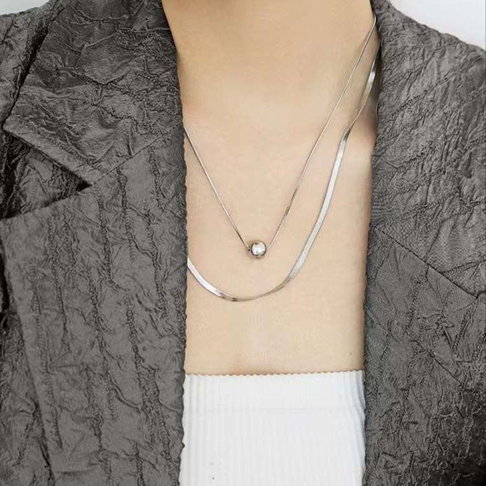 Needway   Kalung Gaya Korea Keren Sederhana Bola Bulat Double Layer Titanium Steel Kalung Tulang Ular