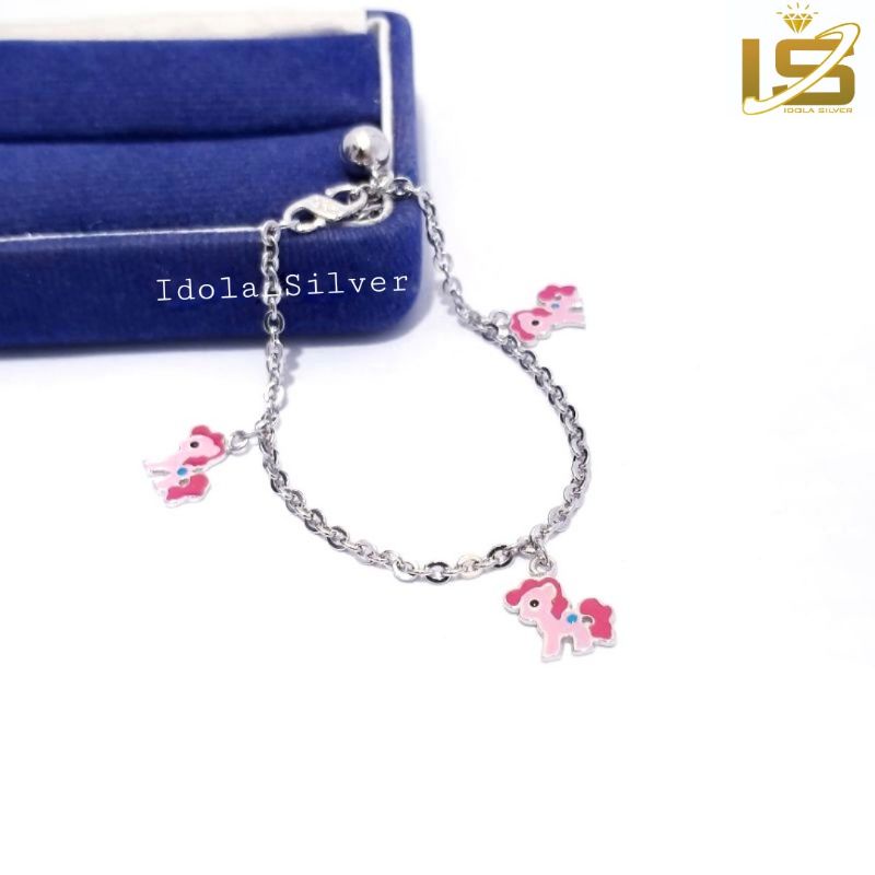 GELANG ANAK/BAYI PERAK ASLI 925 SILVER LAPIS EMAS PUTIH KARAKTER KUDAPONI