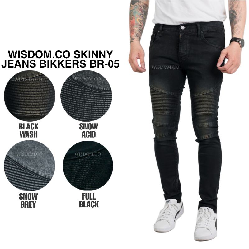 WISDOM - BR-005 Skinny Jeans Bikers Pria Celana Jeans Sobek Ripped Pria | Full Softjeans Stretch