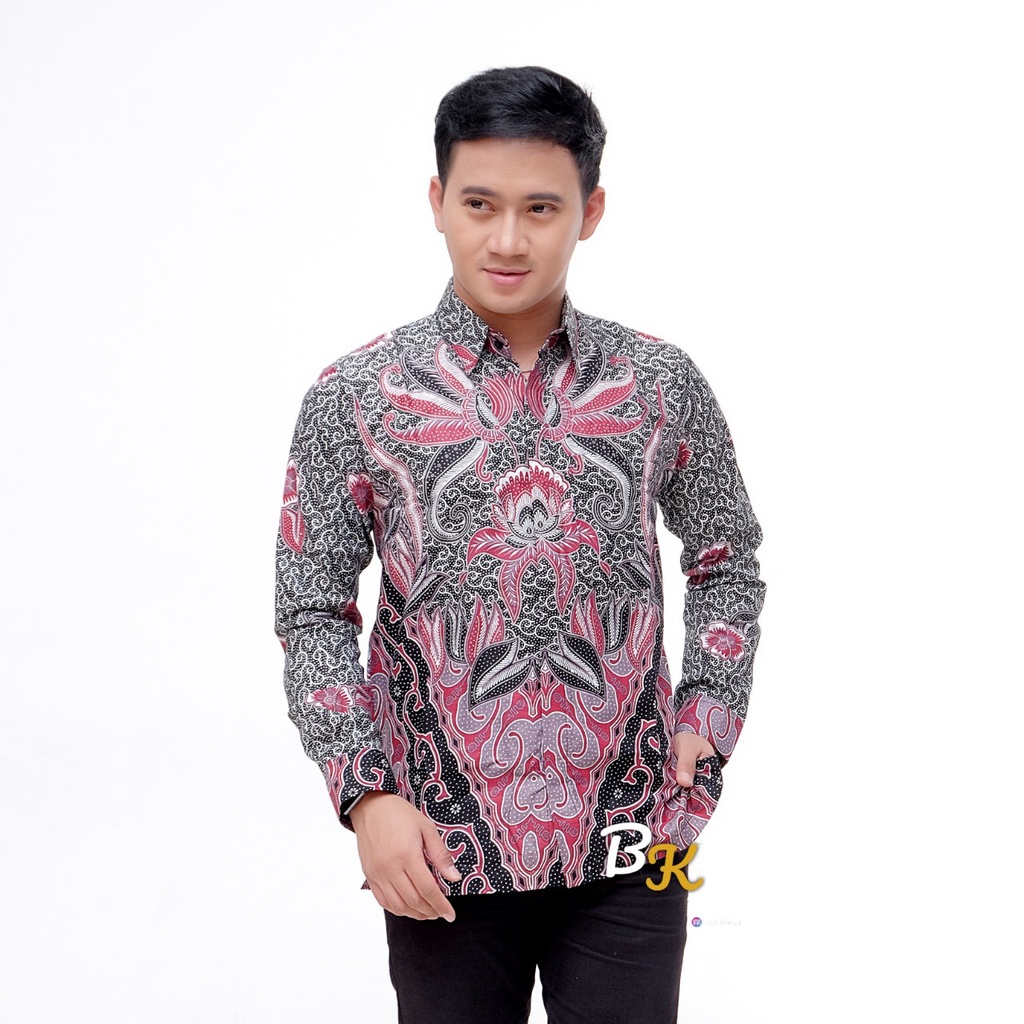 BATIK PRIA LENGAN PAJANG KEMEJA BATIK KANTOR HRB026 motif KERATONAN Kode 002 size M L XL XXL Reguler