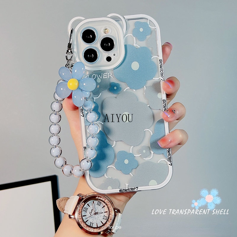 Soft case Pelindung Transparan Motif Bunga Dengan Rantai Untuk iPhone 14 Pro MAX 11 12 13 Pro MAX X XR XS MAX 12Pro