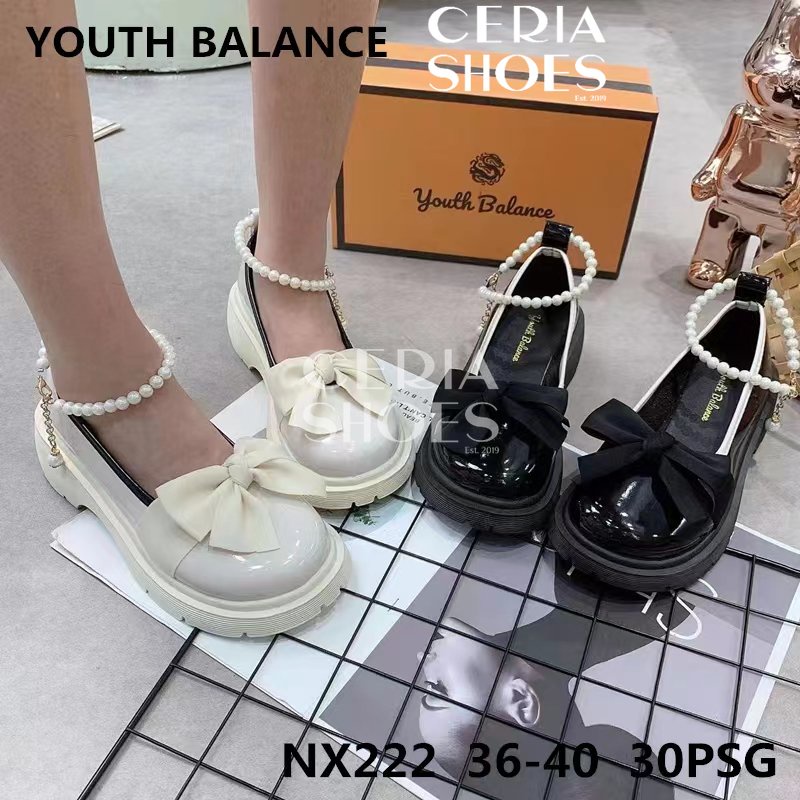 Sepatu Wedges Wanita Import Rubber PVC Super Soft Empuk Sol Tinggi Non-Slip Motif Ribbon Mutiara Youth Balance 222