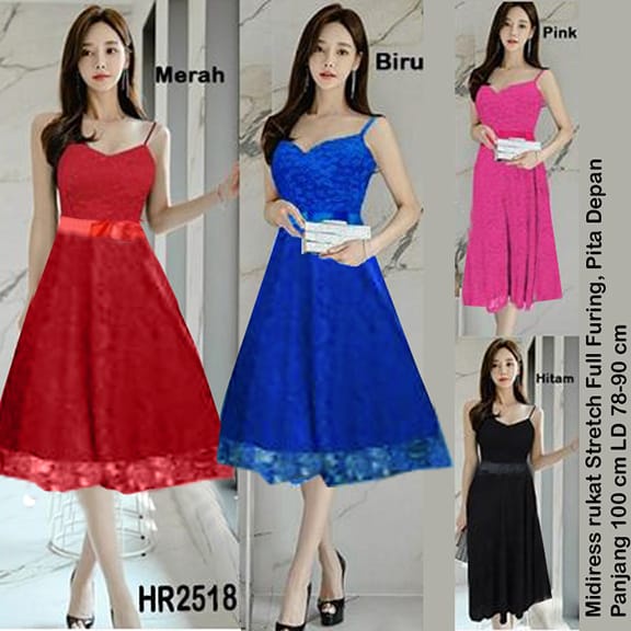 HR2518 Midi Dres Brukat 2 Layer Sifon Pita Depan Stretch / Mididress / Gaun Pesta / Midi dress seksi