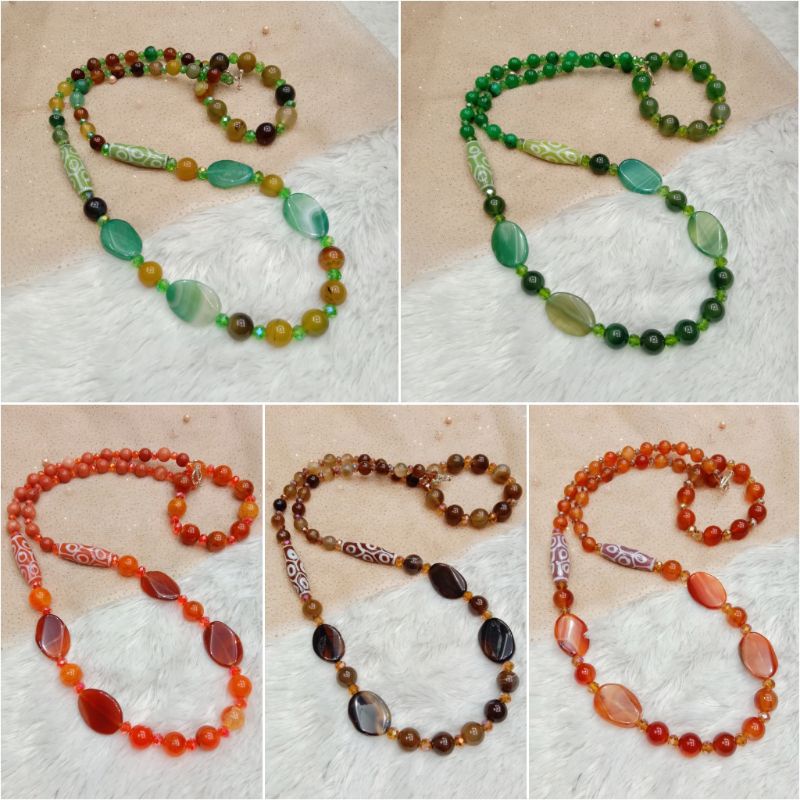Set Kalung & Gelang Batu Alam mix Manik Lukis