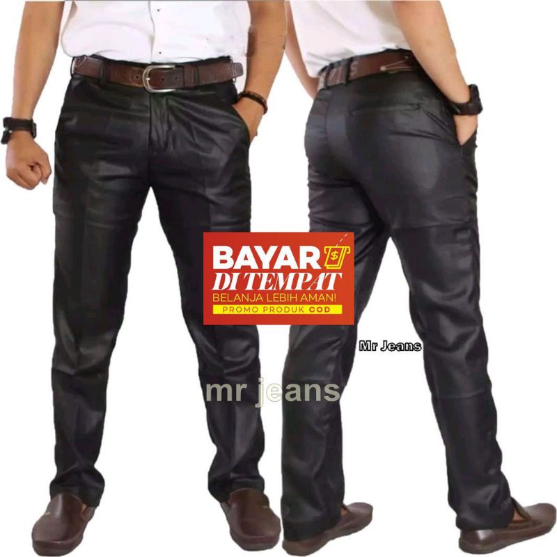 MANTABA - Celana Bahan Dasar Mengkilap Metalik Pria Slimfit Kerja Kantor Formal