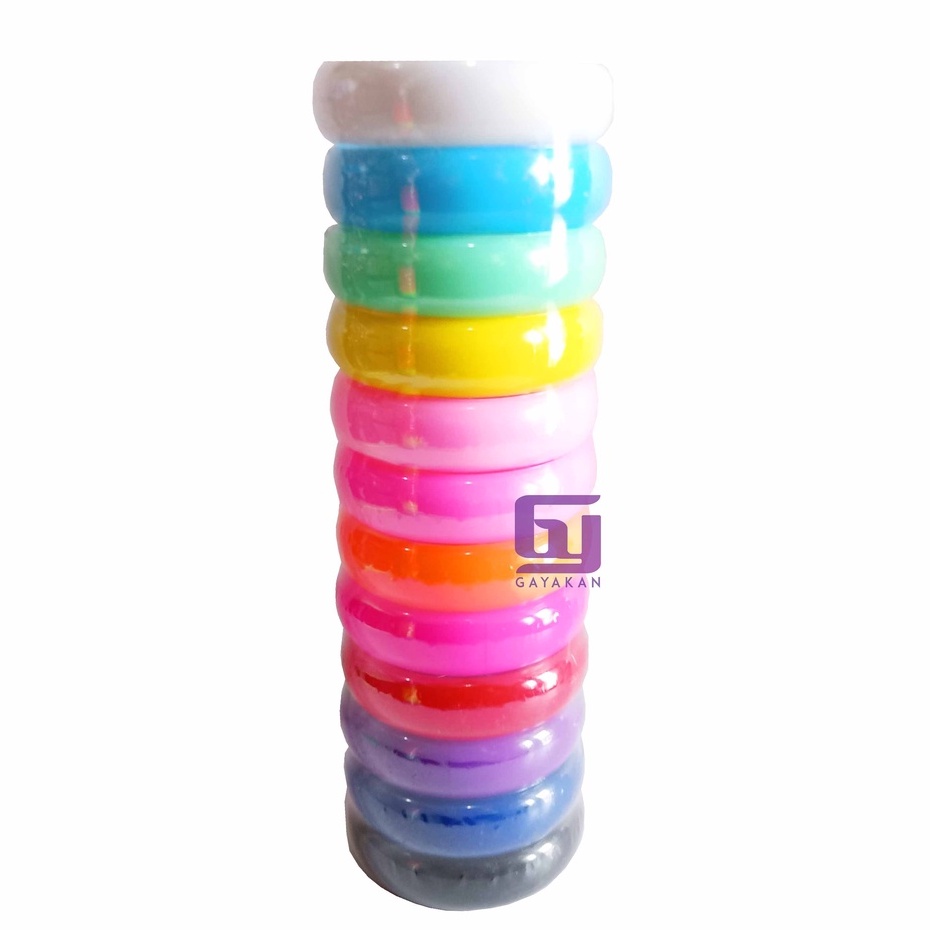 Isi 1 Lusin (12 Pcs) Gelang Keroncong PLastik Tebal Solid Ukuran Dewasa Multiwarna