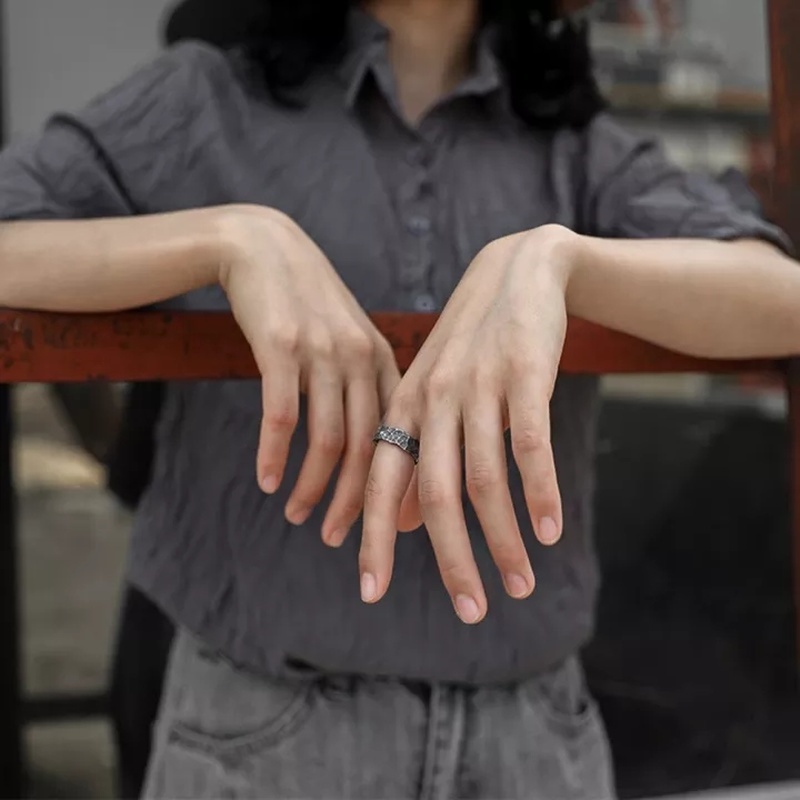 Unisex Fashion Perhiasan Pesta Pembukaan Yang Dapat Disesuaikan INS Gaya Kepribadian Retak Stria Rings Retro Cincin Warna Perak