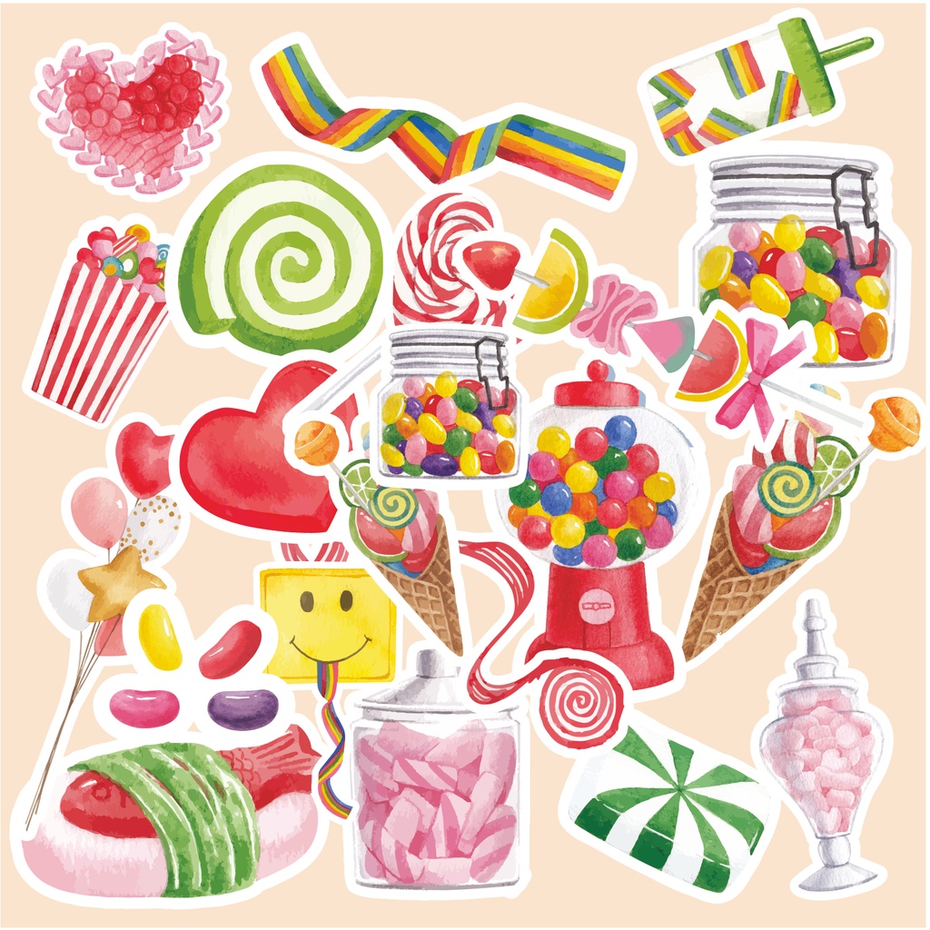 

( 20 pcs )murah stiker label satuan tema WATERCOLOR CANDY