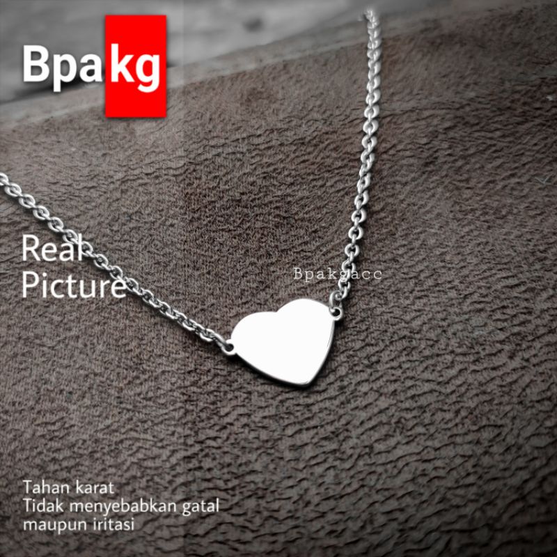 Kalung Heart Double Ring - Kalung Titanium Wanita Anti karat - Kalung Love Polos besi putih asli sim
