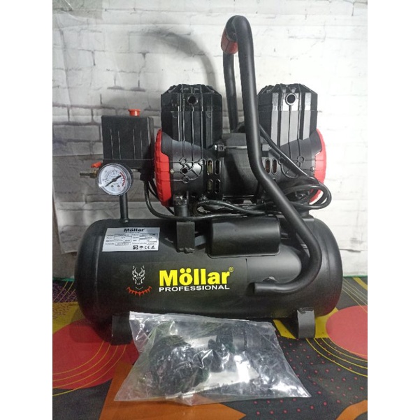 kompressor listrik Mollar Black Panther Oiless Silent 1HP 35/15 Liter MLR-AC1535BPR