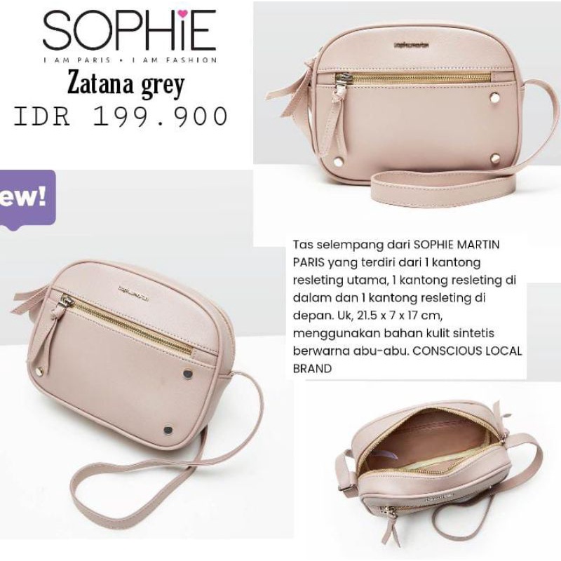 TAS ZATANA GREY SOPHIE MARTIN TAS SELEMPANG WANITA TERBARU SLINGBAG SOPHIE MARTIN PARIS PROMO TERBAR