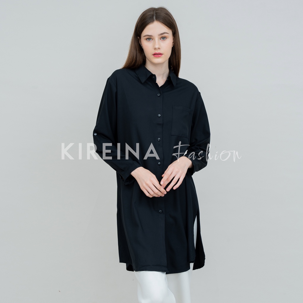 Kemeja Tunik Putih Wanita Kemeja Tunik Kantong Moscrape Import | Kireina Fashion