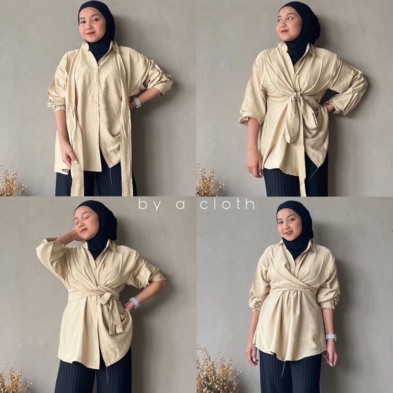 Eclair kemeja lilit linen - shirt tali oversize - kemeja wanita - by a cloth