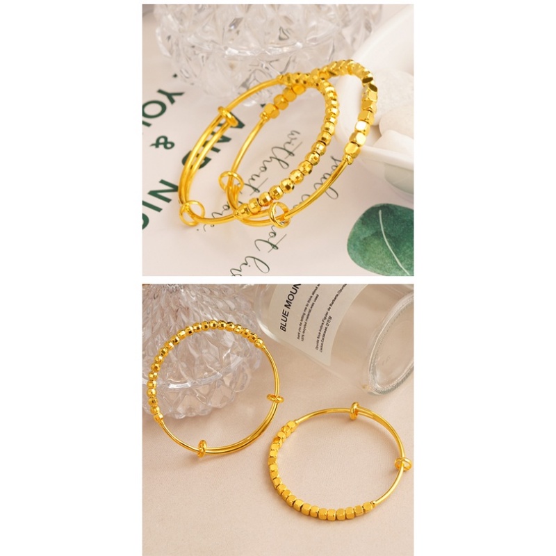 Goldkingdom Perhiasan Fashion 24K Bangkok Aksesoris Ready Stock Klasik Push Pull Gelang Manik-Manik Laser Beads Emas Asli Kadar 375 Kecil Nugget Gelang Minimalis Wanita