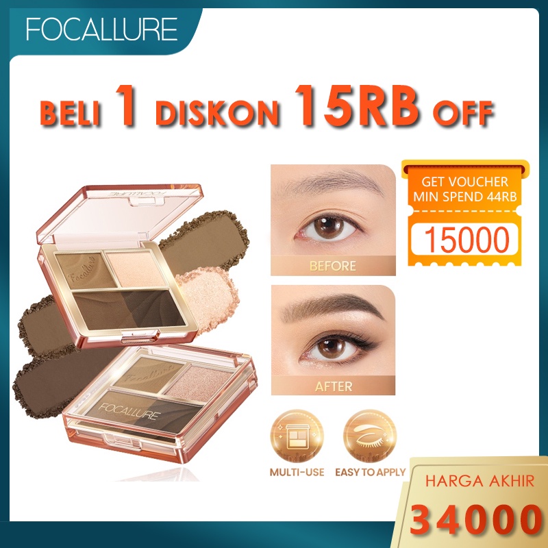 FOCALLURE Multi-Use Brow Powder Palette Smooth Texture Waterproof Lasting 4 In 1 Eyebrow Powder
