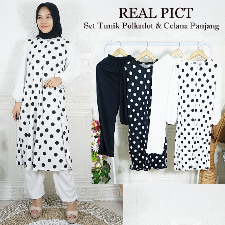 WURY SET POLKA BUSUI FRIENDLY SETELAN TUNIK DAN CELANA GL FASHION