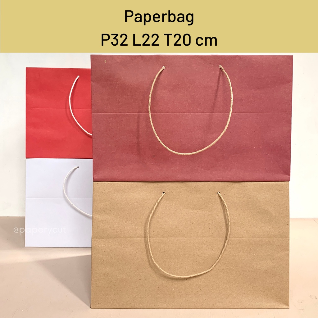 

Paperbag Tas Kertas Kraft Warna Polos Goodie Bag 32 x 22 x 20 cm