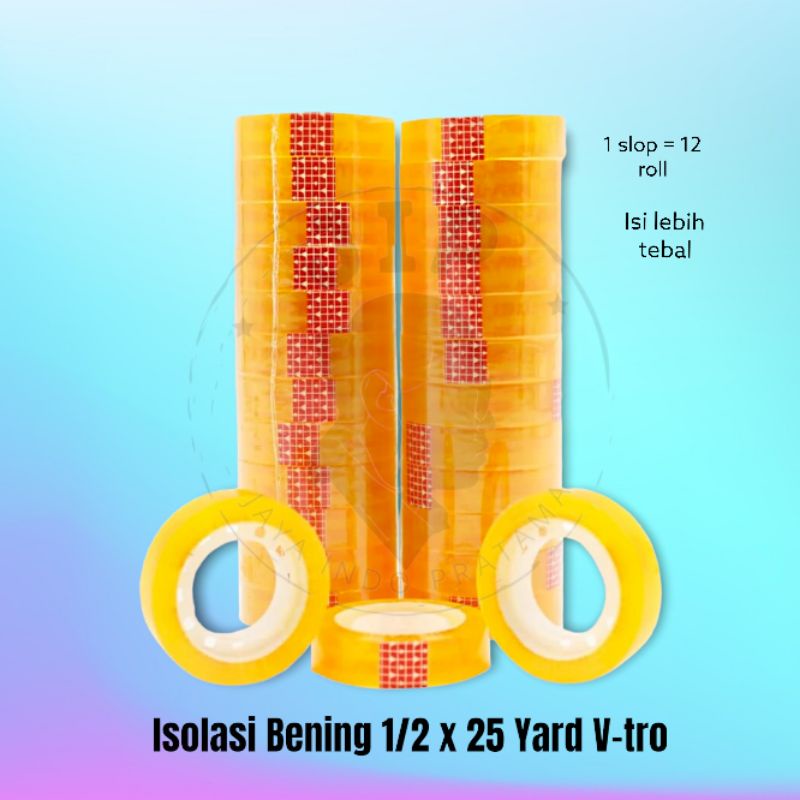 

(1 ROLL / 1 pcs ) Selotip V-tro kecil Bening mini 1/2 x 25 yard / V-tro cello tape Isolasi murah