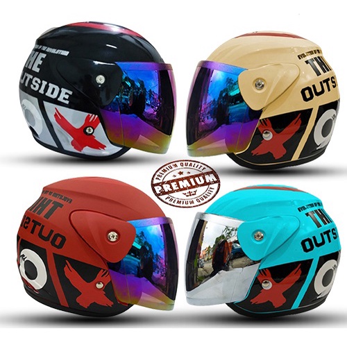 Helm Dewasa Half Face Inovation Motif Out Side Kaca Silver Pelangi Untuk Pria Dan Wanita Dewasa SNI COD Free Packing Dus