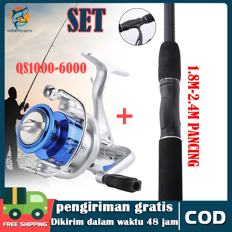 Joran Pancing Set 1.8M 2.1M 2.4M Fishing Rod And 1000-6000 Series Spinning Fishing Reel Gearing 5.2:1 Reel Reel Pancing pancingan set lengkap