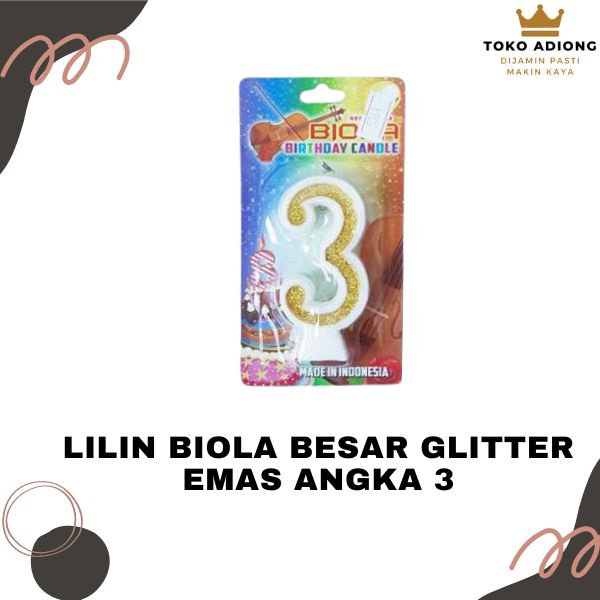 LILIN BIOLA BESAR GLITTER EMAS ANGKA 3 - BIRTHDAY CANDLE
