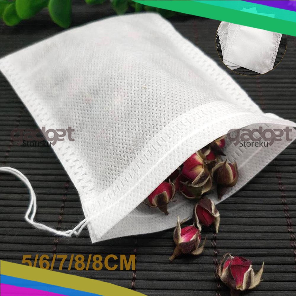 100 PCS  Kantung Tea Bag Filter Saringan Teh Teabag Drawstring Disposable 6x8 cm