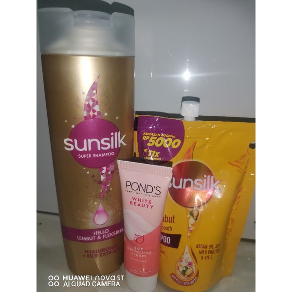 paketan shampo sunsilk  warna random 160ml, ponds 12gr,sunsilk 55ml